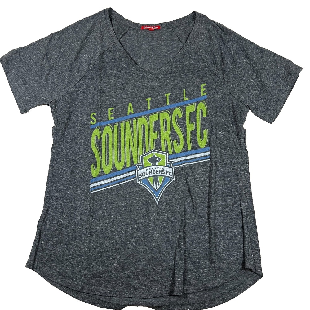 Mitchell & Ness Seattle Sounders FC Womens V-Neck T-Shirt Gray Medium MLS Soccer